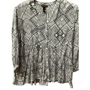 Bit & Bridle Women's Large Pullover Top Equestrian Black White Western Casual